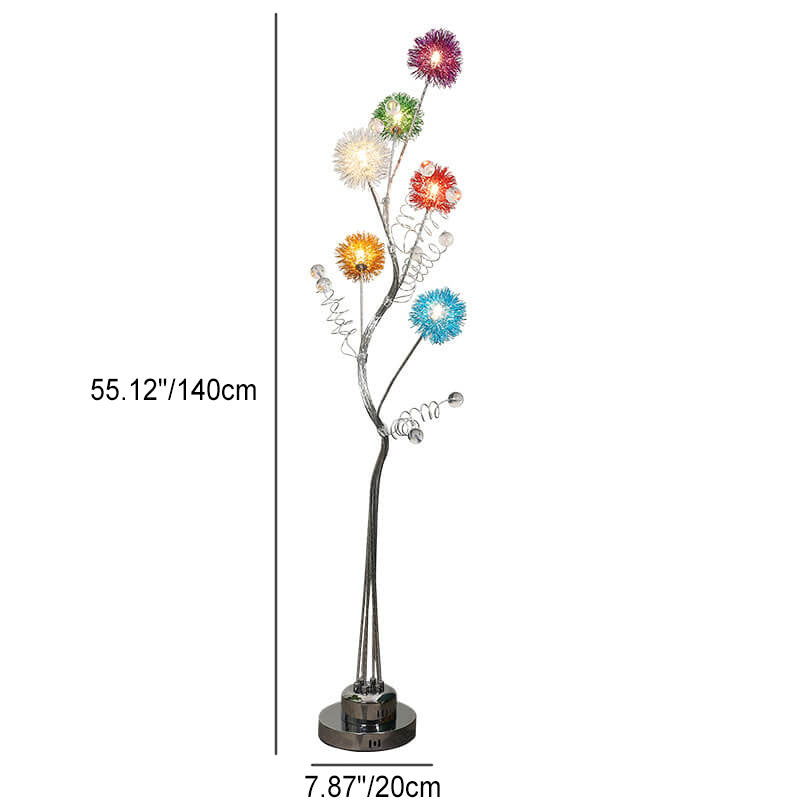 Rustic 6-Light Floor Lamp with Aluminum Weaving Balls and Tree Branch Design