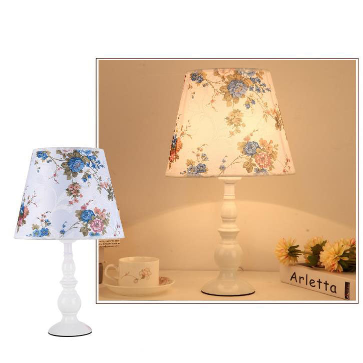 Elegant Floral Fabric Table Lamp with Iron Base - 1 Light