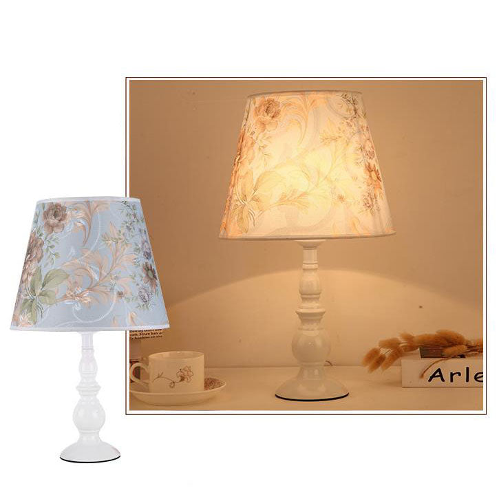 Elegant Floral Fabric Table Lamp with Iron Base - 1 Light
