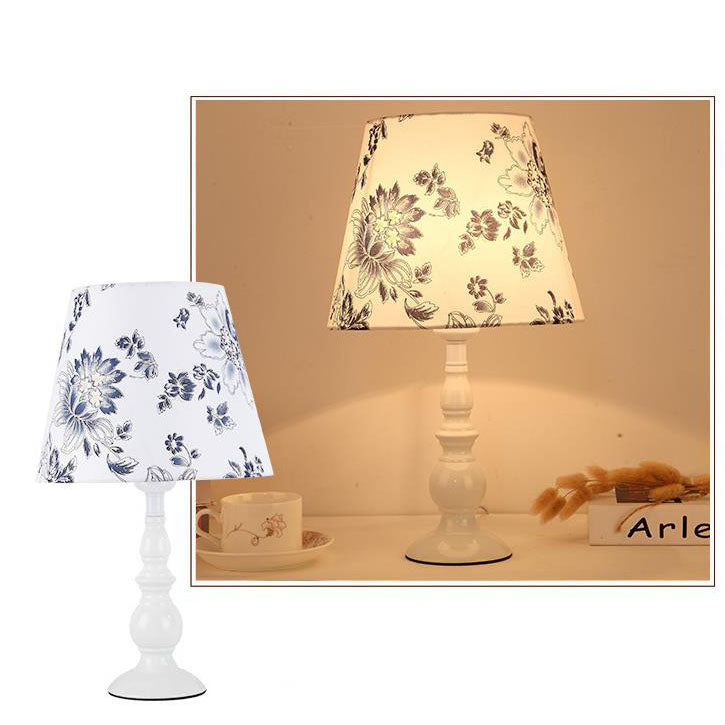 Elegant Floral Fabric Table Lamp with Iron Base - 1 Light