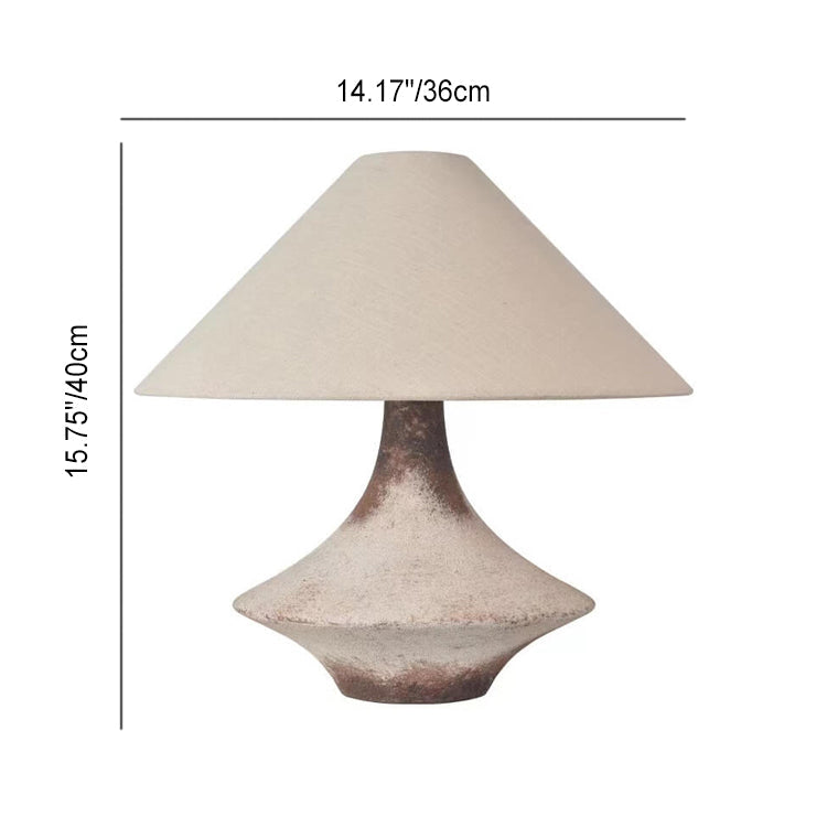 Vintage Cone Ceramic Table Lamp with Fabric Shade - Wabi-Sabi Design