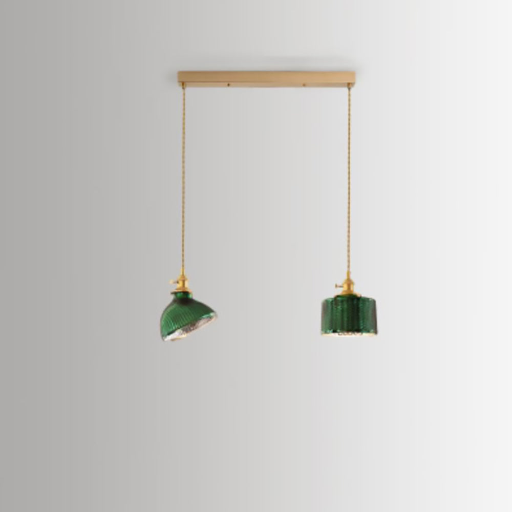 Nordic Vintage Green Brass Glass Island Chandelier - 1, 2, or 3 Lights