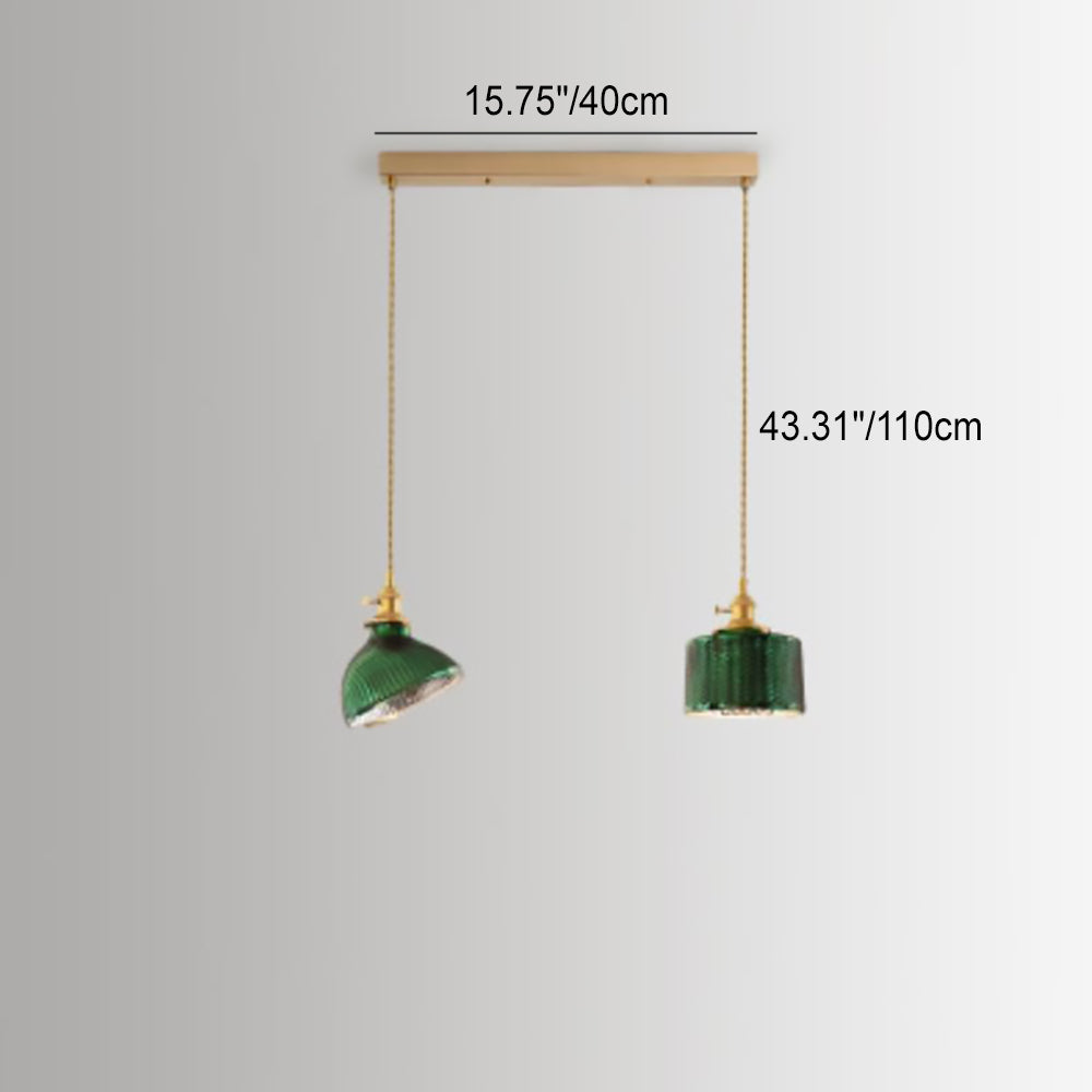 Nordic Vintage Green Brass Glass Island Chandelier - 1, 2, or 3 Lights