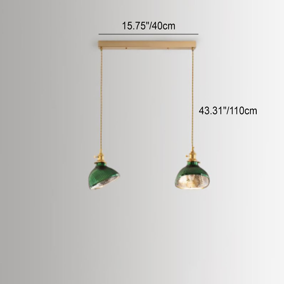 Nordic Vintage Green Brass Glass Island Chandelier - 1, 2, or 3 Lights