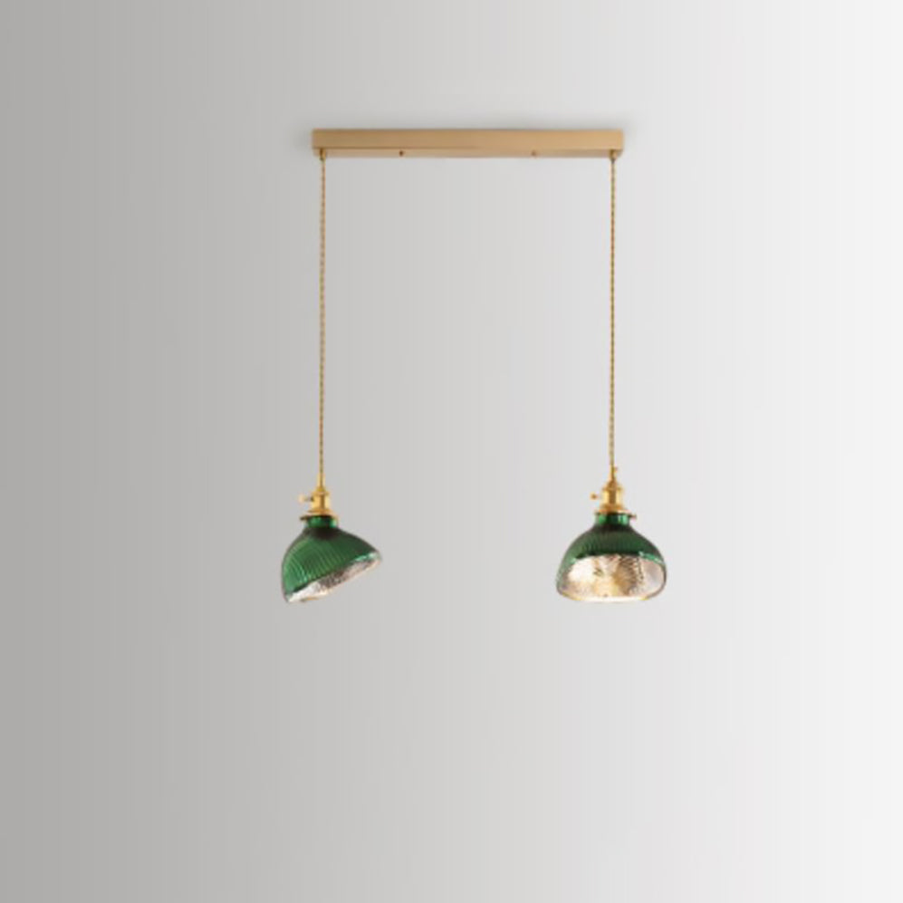 Nordic Vintage Green Brass Glass Island Chandelier - 1, 2, or 3 Lights