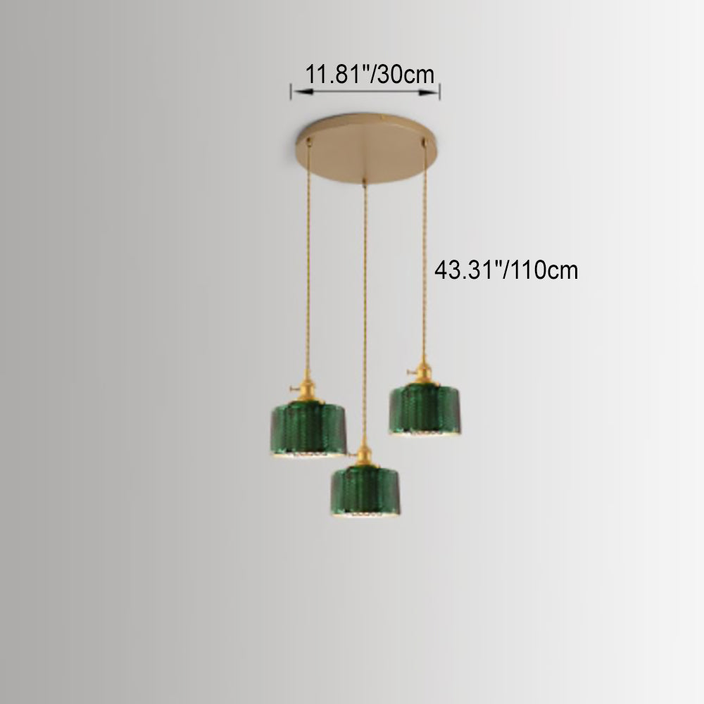 Nordic Vintage Green Brass Glass Island Chandelier - 1, 2, or 3 Lights