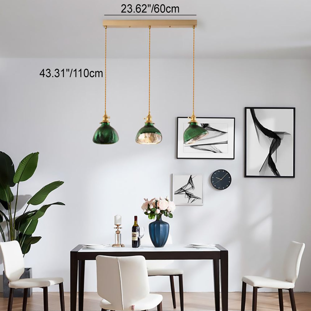 Nordic Vintage Green Brass Glass Island Chandelier - 1, 2, or 3 Lights