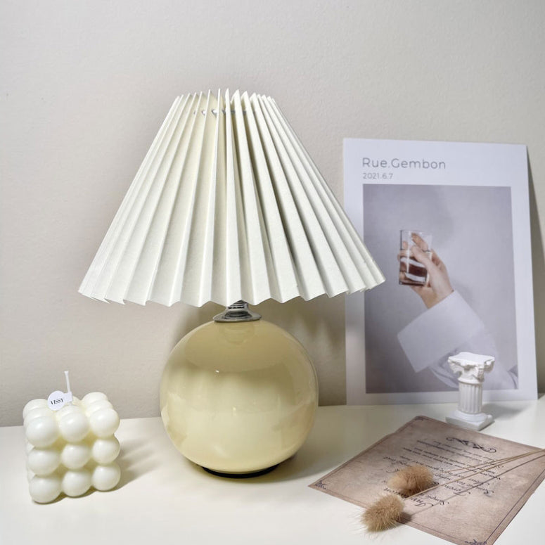 Minimalist Round Fabric Pleated Ceramic Table Lamp - 1-Light for Bedroom