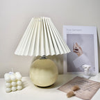 Minimalist Round Fabric Pleated Ceramic Table Lamp - 1-Light for Bedroom