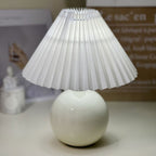 Minimalist Round Fabric Pleated Ceramic Table Lamp - 1-Light for Bedroom