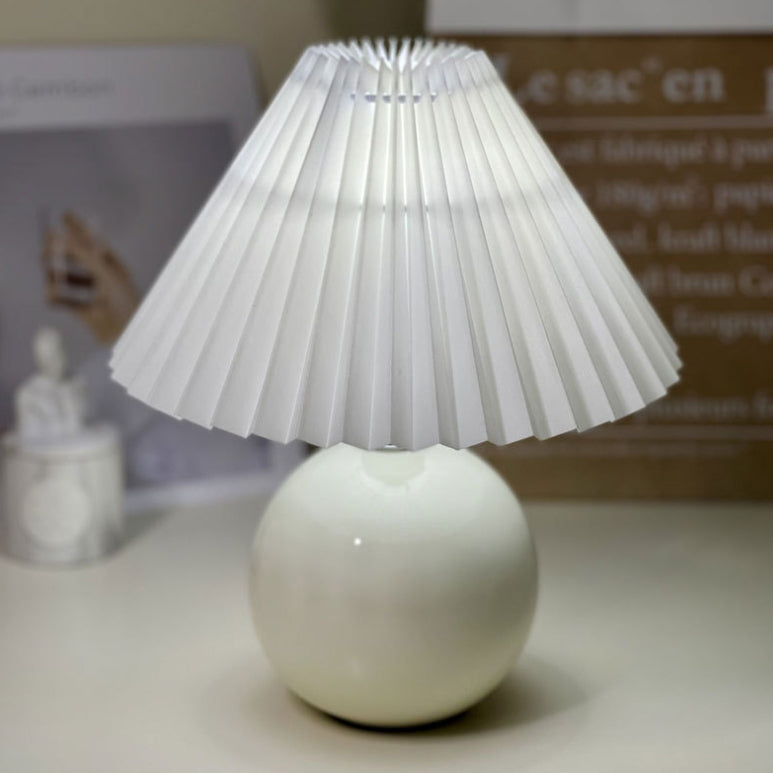 Minimalist Round Fabric Pleated Ceramic Table Lamp - 1-Light for Bedroom
