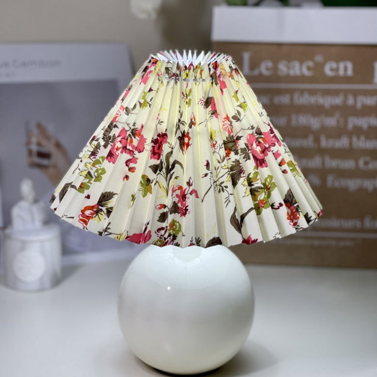 Minimalist Round Fabric Pleated Ceramic Table Lamp - 1-Light for Bedroom