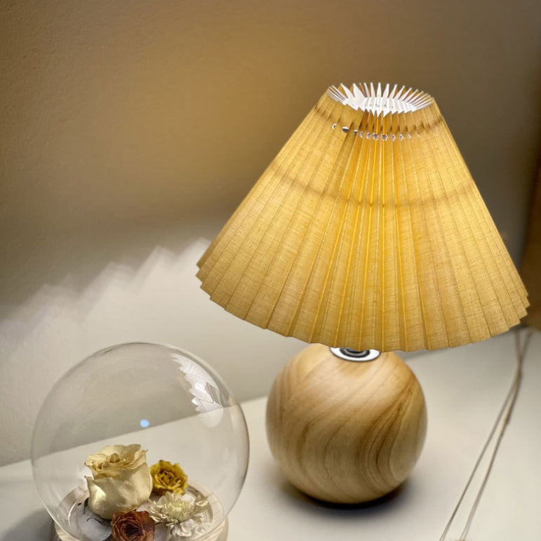 Minimalist Round Fabric Pleated Ceramic Table Lamp - 1-Light for Bedroom