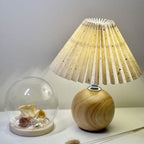 Minimalist Round Fabric Pleated Ceramic Table Lamp - 1-Light for Bedroom