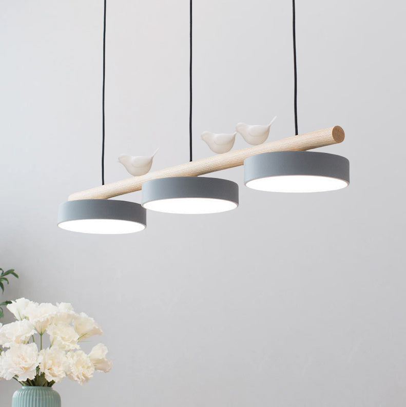 Resin Bird LED Wood Chandelier
