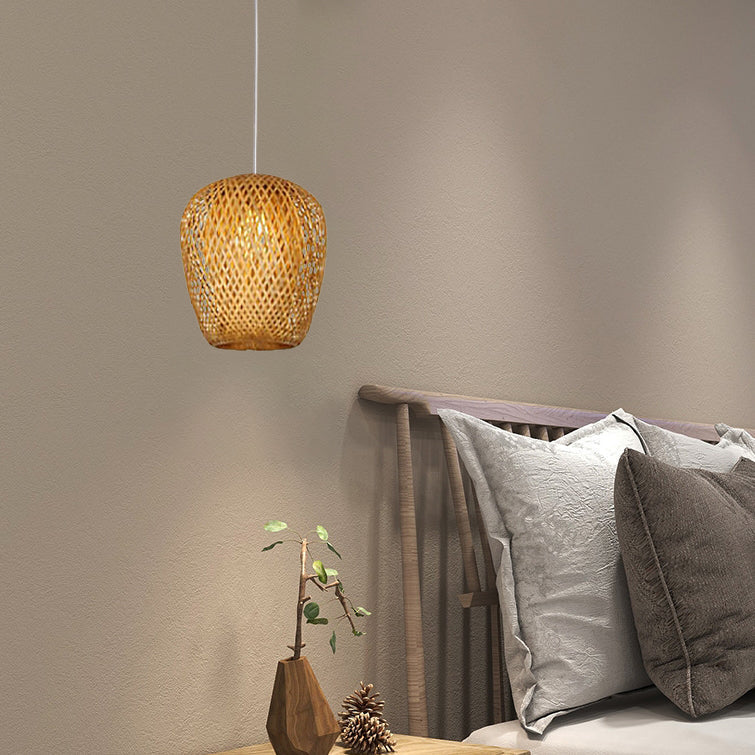 Premium Bamboo Weaving 1-Light Pendant Lamp - Rustic Design