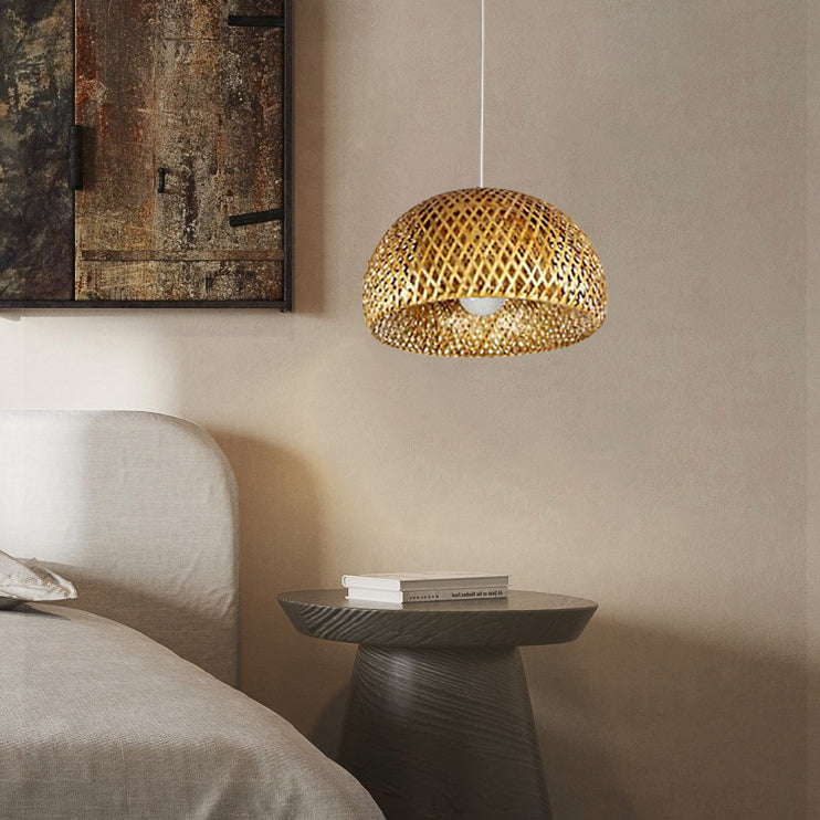 Premium Bamboo Weaving 1-Light Pendant Lamp - Rustic Design