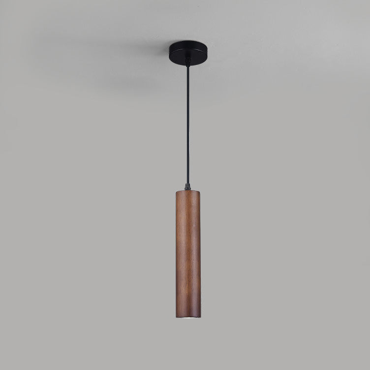 Contemporary Wood Cylinder LED Pendant Light
