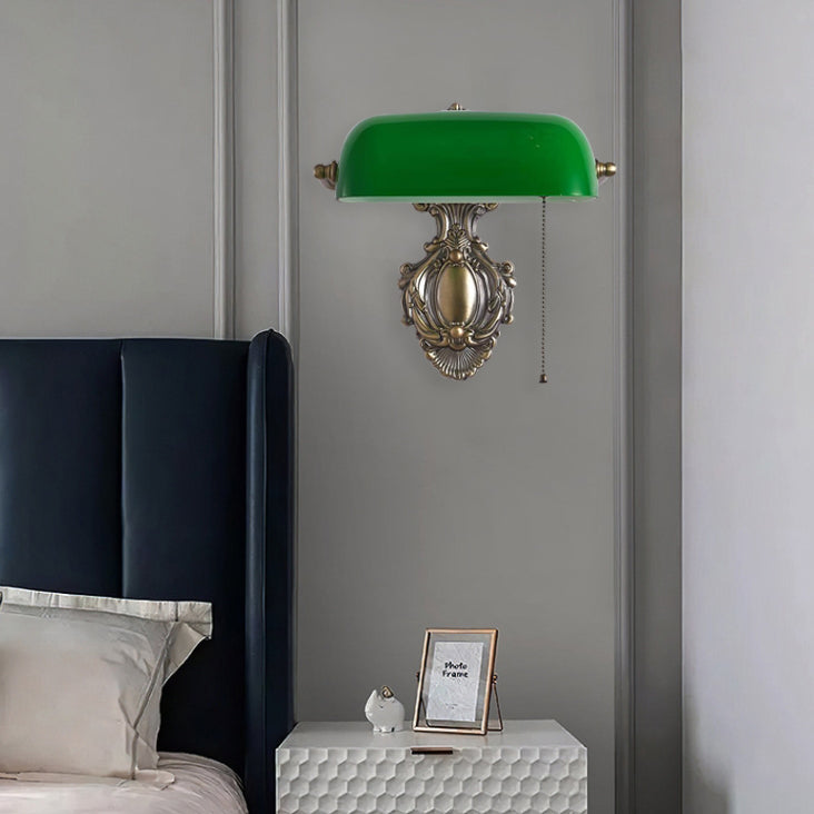 Vintage Copper and Green Glass Wall Sconce Lamp - 1-Light