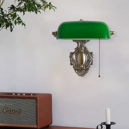 Vintage Copper and Green Glass Wall Sconce Lamp - 1-Light