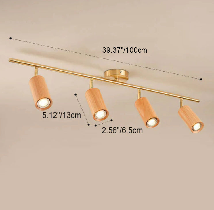 Nordic Minimalist Walnut Wood LED Linear Track Ceiling