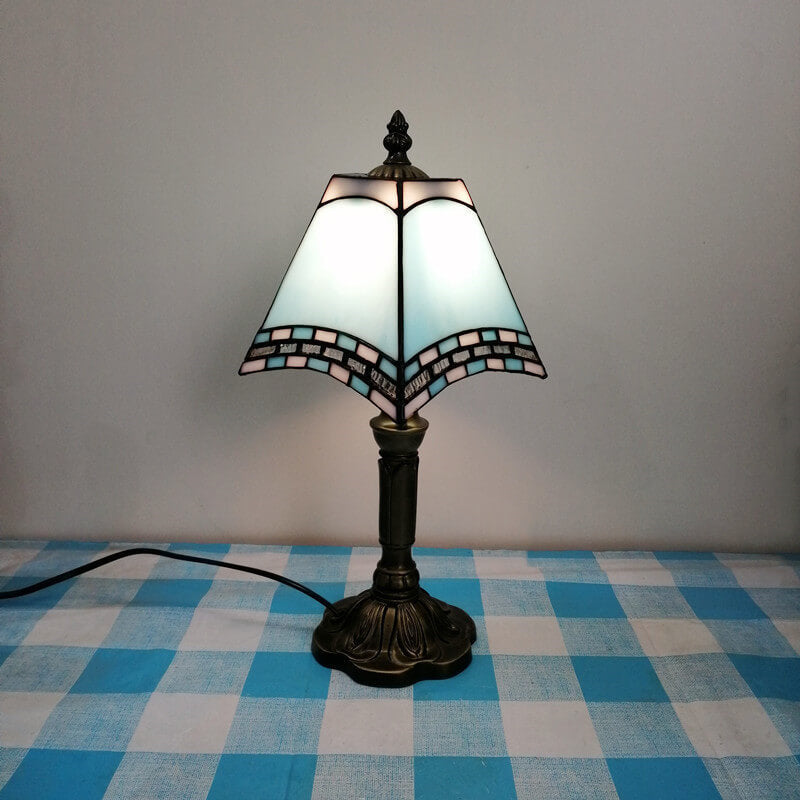 Vintage European Tiffany Square Stained Glass Table Lamp - 1 Light