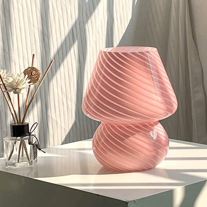 Contemporary Striped Mushroom Glass Table Lamp - 1 Light