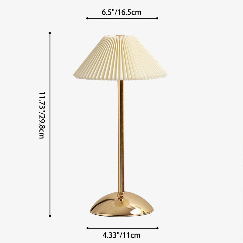 Scandinavian Rechargeable Conic Pleated Table Lamp - 1-Light Bedside Design