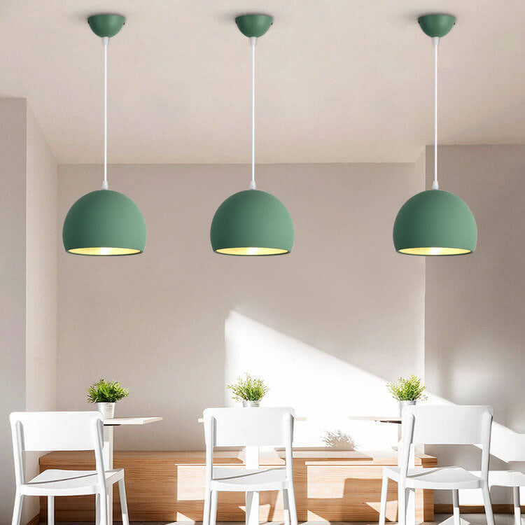 Contemporary Round Iron Pendant Light - Single Light, Solid Color
