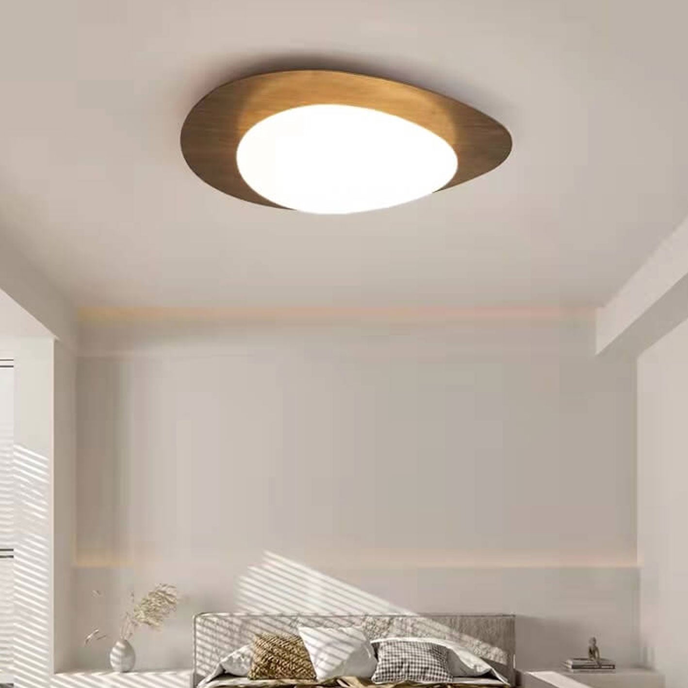 Nordic Wood Grain Pebble LED Flush Mount Ceiling Light