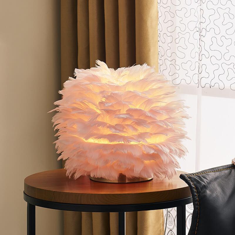 Contemporary Ball-Shaped Table Lamp with Feather Design