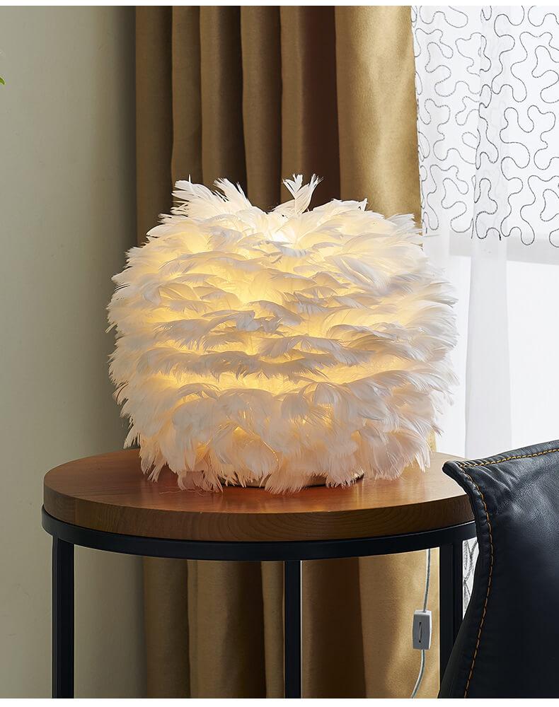 Contemporary Ball-Shaped Table Lamp with Feather Design
