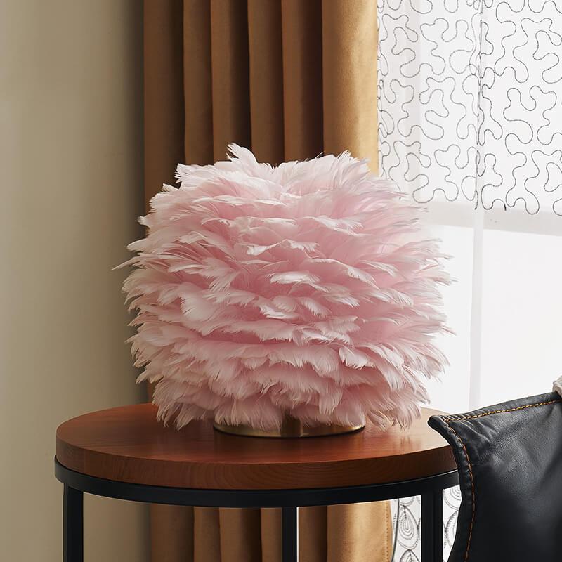 Contemporary Ball-Shaped Table Lamp with Feather Design