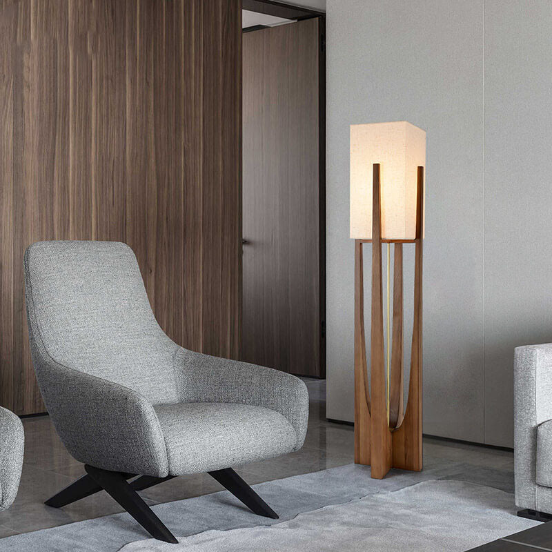 Contemporary Solid Wood 1-Light Floor Lamp with Fabric Shade