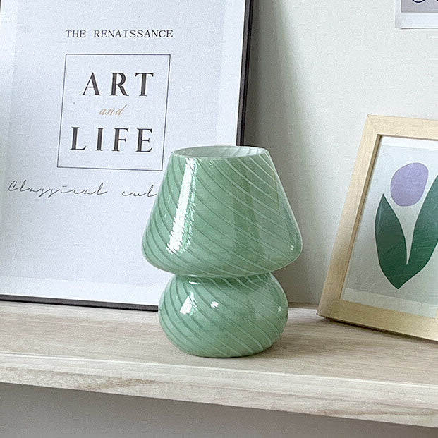 Contemporary Striped Mushroom Glass Table Lamp - 1 Light