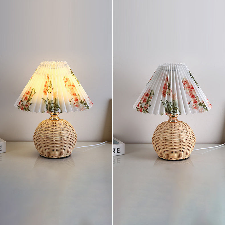 Nordic Rattan Pleated LED Table Lamp for Bedroom