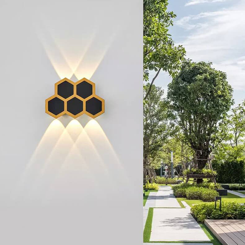Premium Hexagonal Black and Gold LED Outdoor Wall Sconce