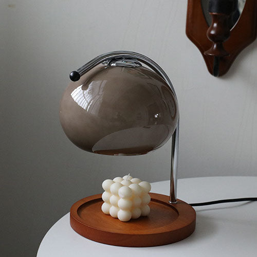 Premium Vintage Glass Dome Table Lamp with Solid Wood Base - 1-Light Melting Wax Design