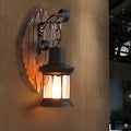 Farmhouse Wood Disc Wall Sconce with Iron Shade