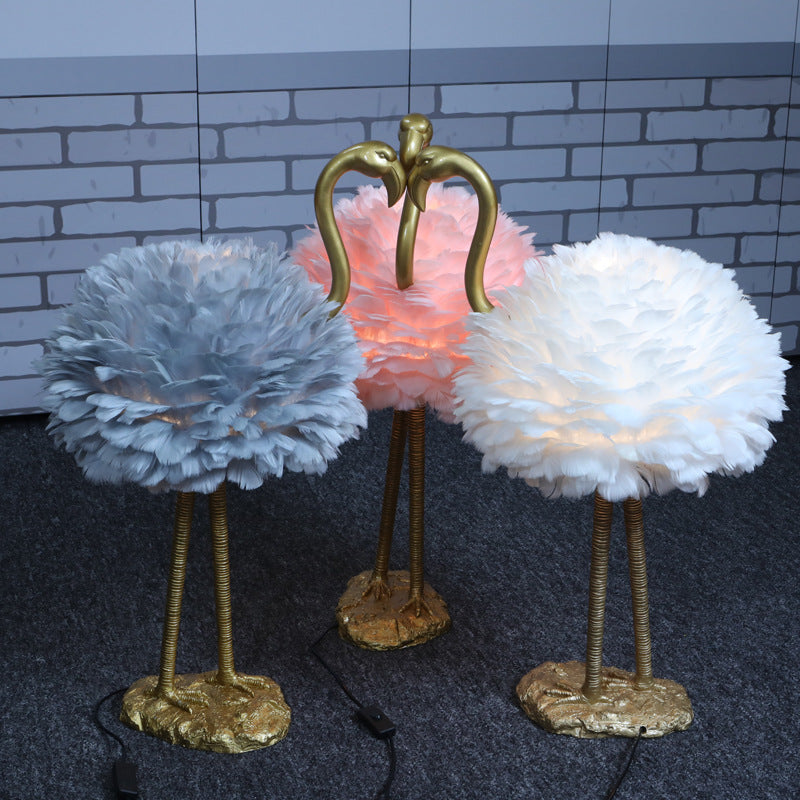 Nordic Goose Feather Flamingo Table Lamp - 1-Light Design for Bedside