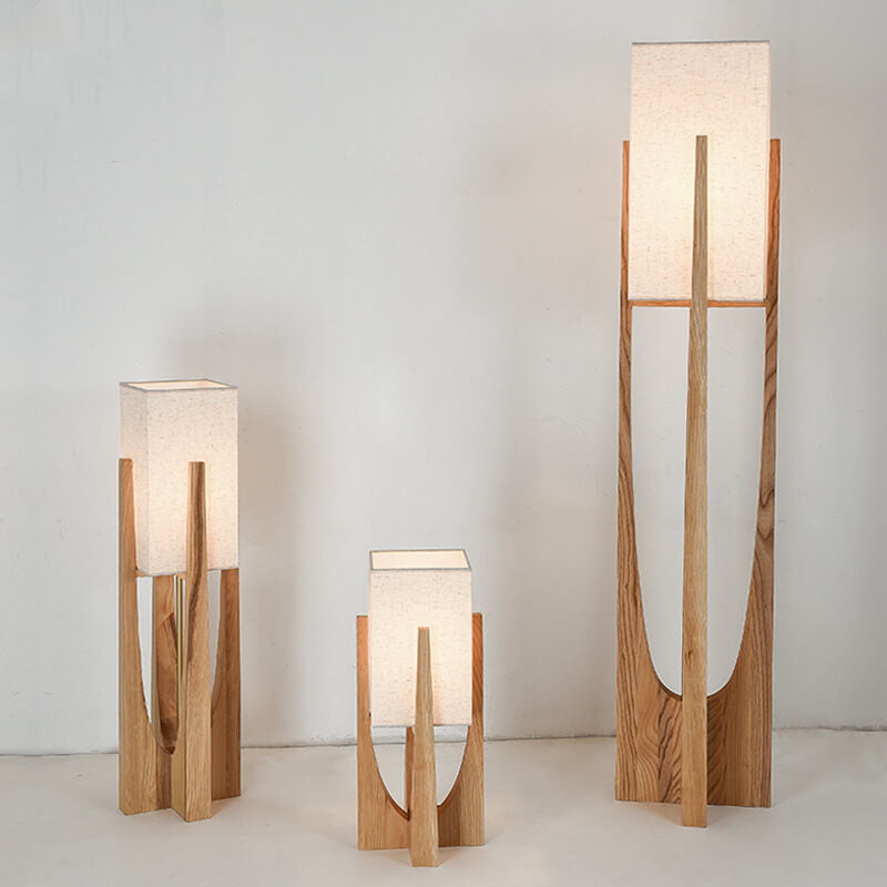 Contemporary Solid Wood 1-Light Floor Lamp with Fabric Shade