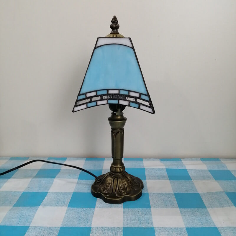 Vintage European Tiffany Square Stained Glass Table Lamp - 1 Light