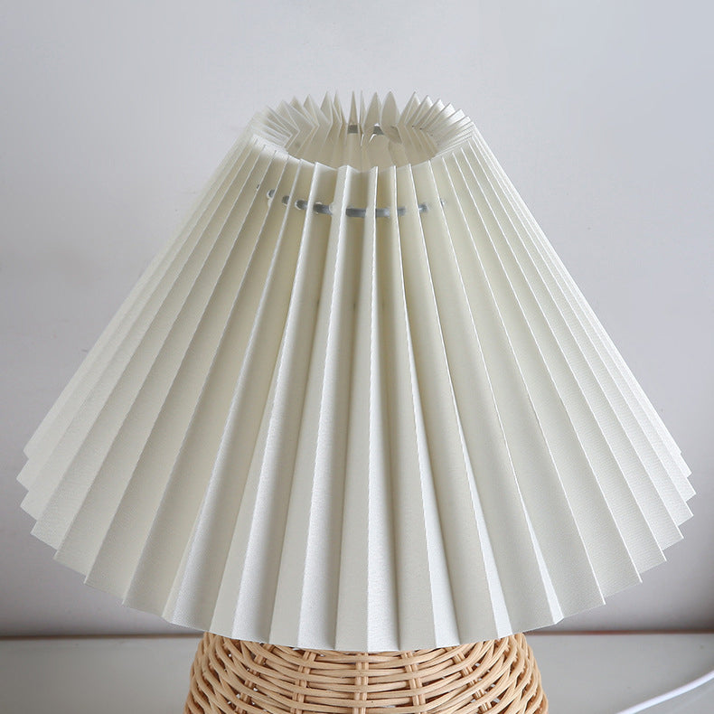 Nordic Rattan Pleated LED Table Lamp for Bedroom