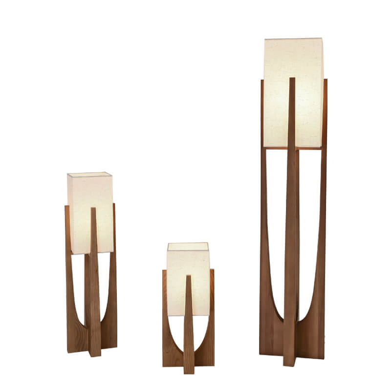 Contemporary Solid Wood 1-Light Floor Lamp with Fabric Shade