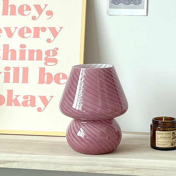 Contemporary Striped Mushroom Glass Table Lamp - 1 Light
