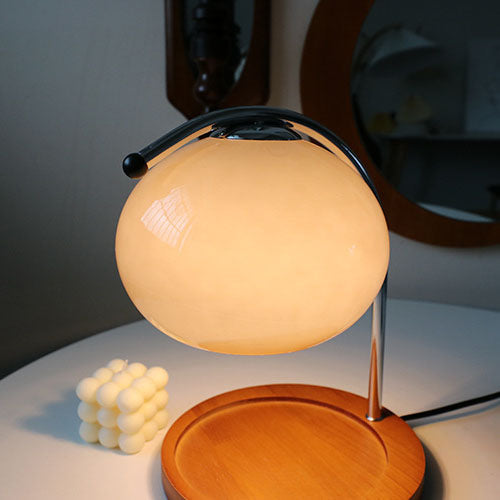 Premium Vintage Glass Dome Table Lamp with Solid Wood Base - 1-Light Melting Wax Design