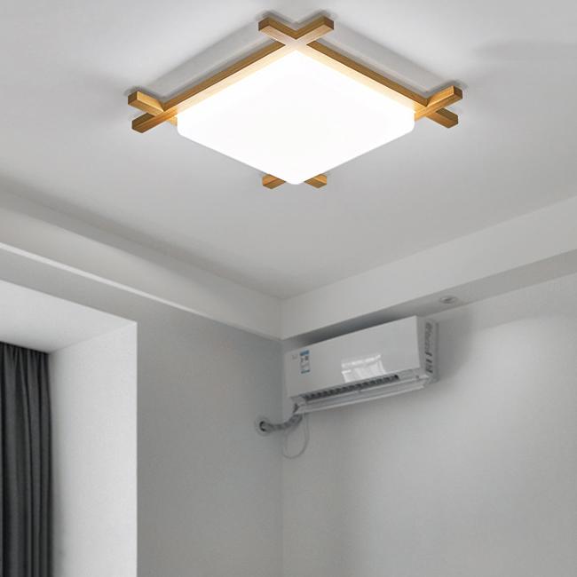 Japanese Wood Square LED Flush Mount