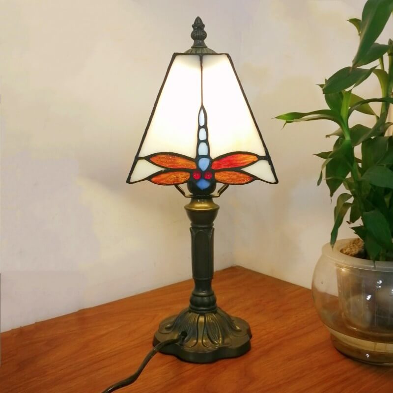 Vintage European Tiffany Square Stained Glass Table Lamp - 1 Light