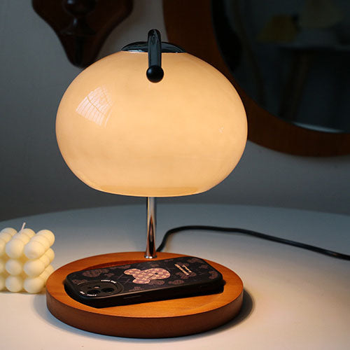 Premium Vintage Glass Dome Table Lamp with Solid Wood Base - 1-Light Melting Wax Design