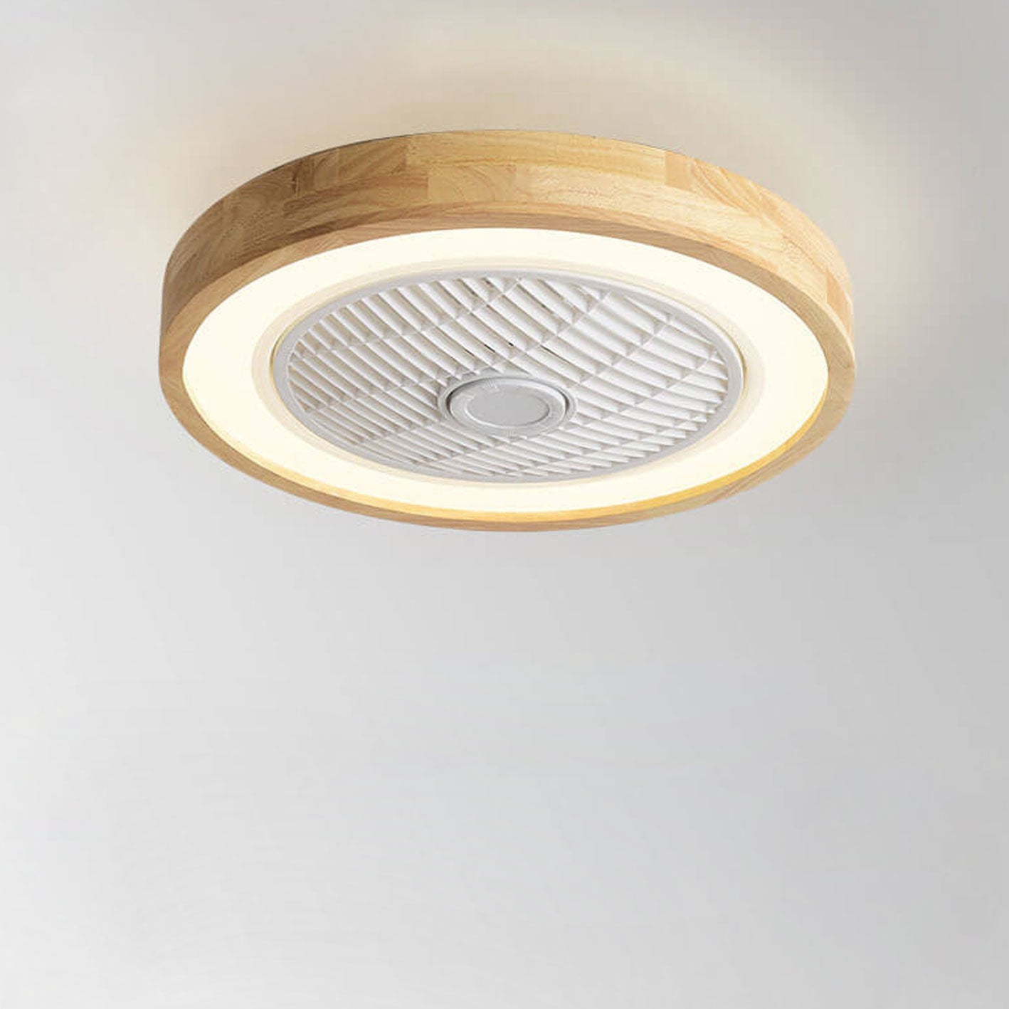 Contemporary Wood Geometric LED Semi-Flush Mount Ceiling Fan Light